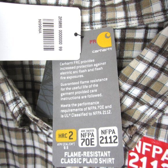 Carhartt FRC Shirt Mens 4XLT Brown Plaid Flame Resistant NFPA 2112 70E HRC2 - Picture 8 of 10